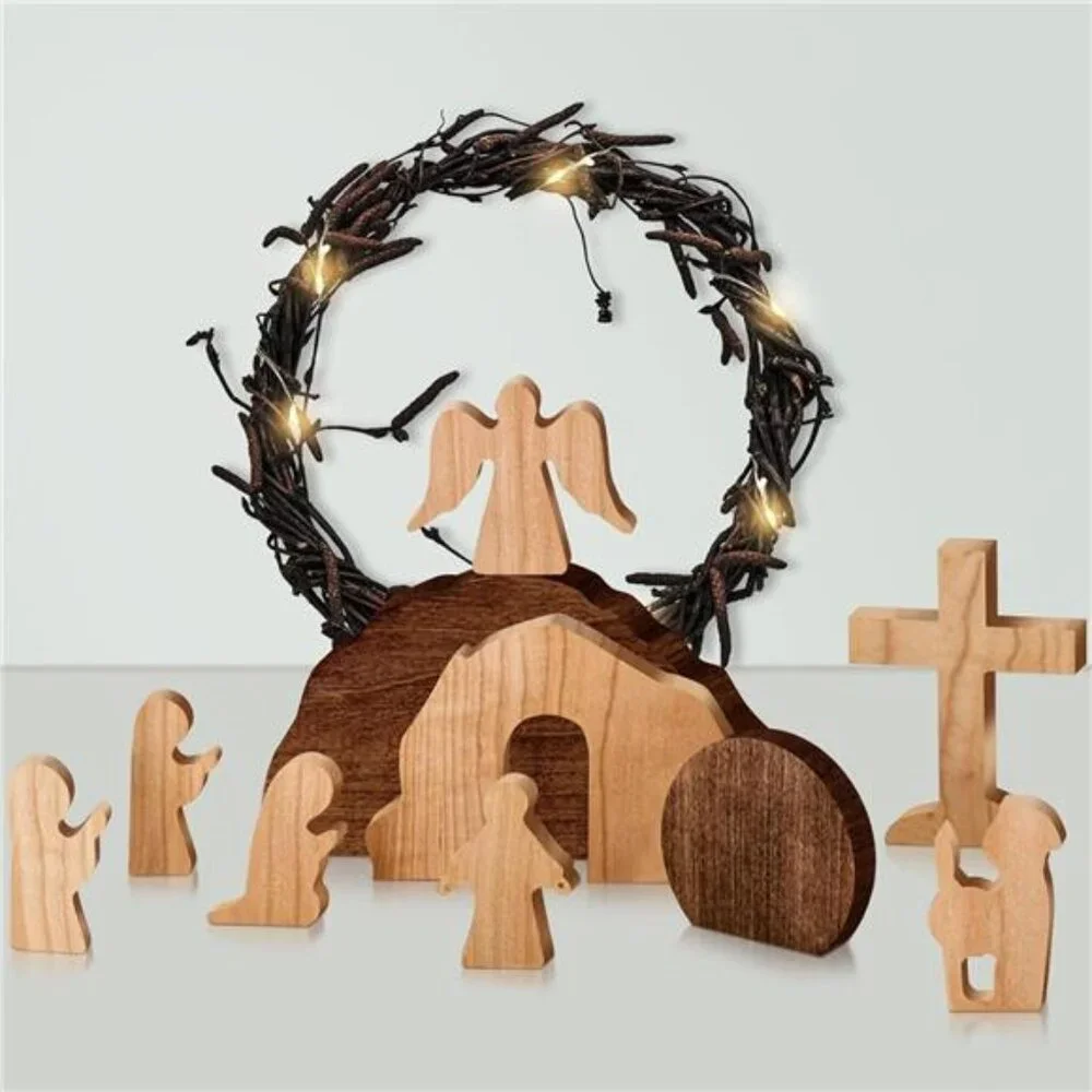 10 Pcs Easter Decorations - Easter Scene -Wooden Decoration